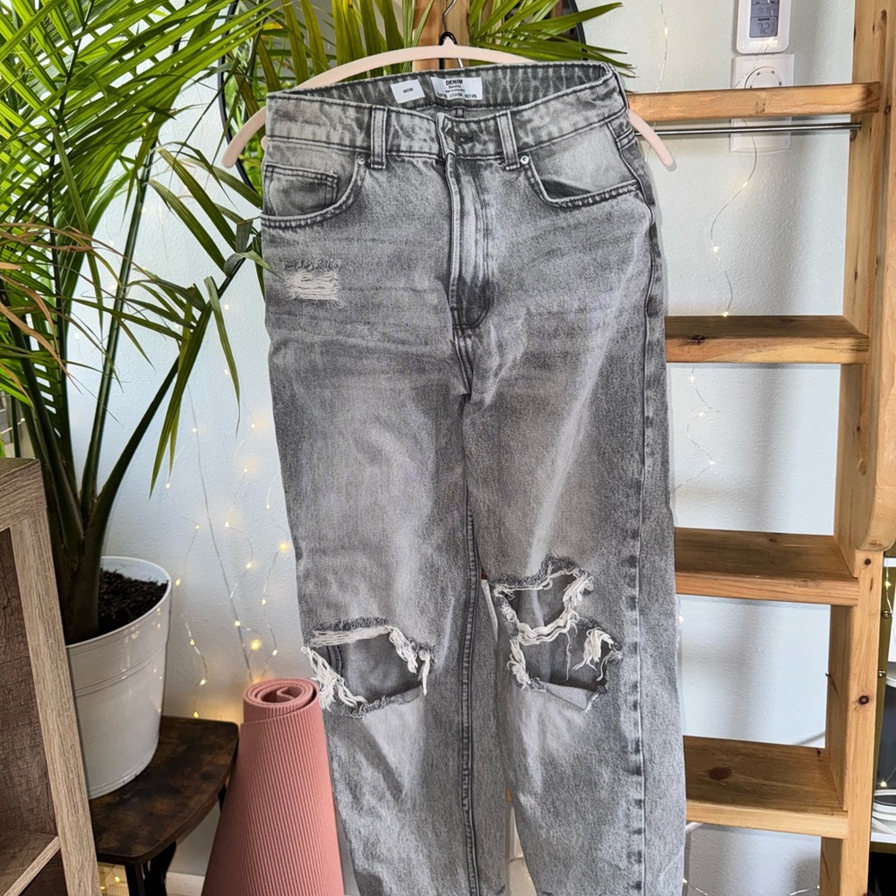 Bershka grey ripped mom jeans